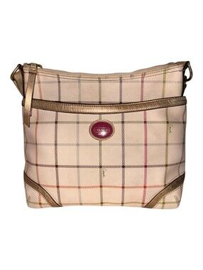 Coach Peyton Tattersall Crossbody Handbag With Leather Trim Plaid Purse